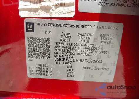 2021 Chevrolet Silverado 1500 2Wd Short Bed Custom из США, поврежденный, VIN 3GCPWBEH9MG163643